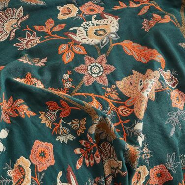 SE SOFTEXLY Boho плед з 100% бавовни – двосторонній мусліновий плед 150x200 см, м'який плед на диван та ковдра на ліжко, естетичний дизайн, ідеальний для вітальні та спальні, Orange/Grün Blütentraum (230 x 250 cm, Blütentraum)