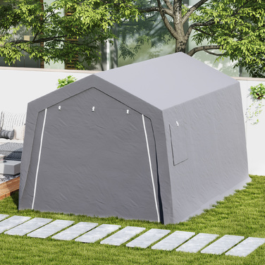 Outsunny Shed with Gabled Roof, Waterproof Tool Tent with Doors, Windows, Anti-Dust Bicycle Cover, Folio Shed, Bicycle Garage for Terrace Garden, 300 x 447 x 255 cm, Light Grey | Aosom