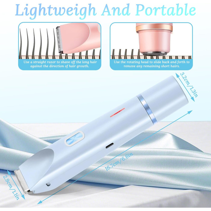 Електричний жіночий триммер Silky Splash 2-в-1 для бікіні, обличчя та тіла, водонепроникний IPX7, з USB-зарядкою, блакитний