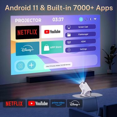 Портативний проєктор LYNCAST з Wi-Fi та Bluetooth, Android 11, 1080P/4K, поворотний на 180°, для домашнього кінотеатру та на відкритому повітрі (VisualCube 300 White)