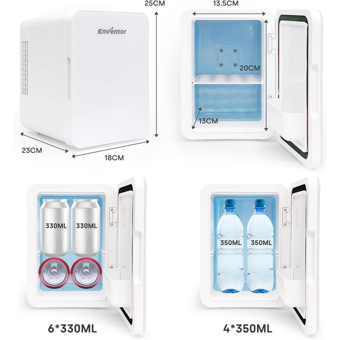 Mini холодильник Enventor 10L, 220V/12V: портативний холодильник/грілка для авто, подорожей, косметики, напоїв та їжі (білий)