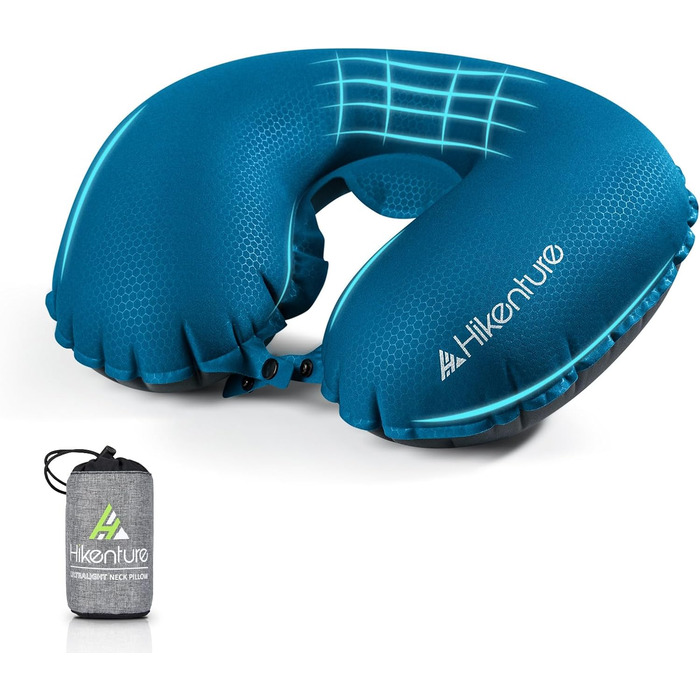 Надувна подушка для шиї HIKENTURE для подорожей літаком, потягом - сірий, темно-синій