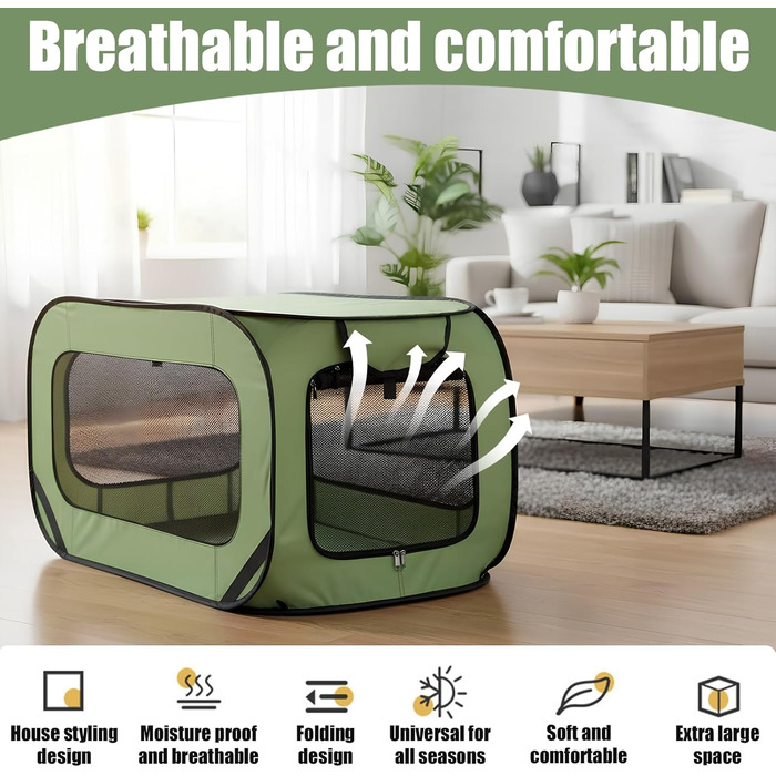 Транспортна переноска для собак та котів, складана Pop-Up, 94x53x53 см, зелена