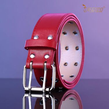 Ремінь жіночий та чоловічий JasGood Punk, подвійне кільце, стиль косплей, хіп-хоп, рок, готика, 105-120 см (Червоний)