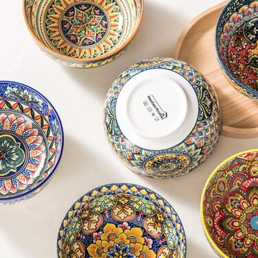 Набір супових тарілок Henten Home, 4 шт. - порцелянові десертні/сніданочні тарілки, 300 мл, для морозива/рису/десерту, кольорові сервіровочні миски, 4 шт. - Богемний стиль