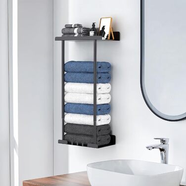 Danclit Towel Holder No Drilling, Carbon Steel Double Self-Adhesive Black Towel Hooks for Bathroom Kitchen