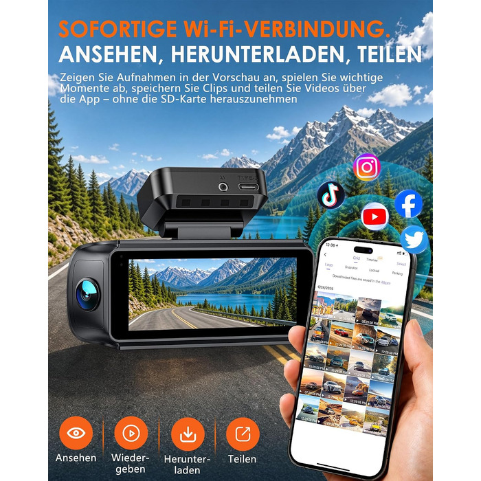 Автомобільний відеореєстратор iZEEKER 4K 4-канальний з WiFi 6, огляд 360°, 4K + 3×1080P