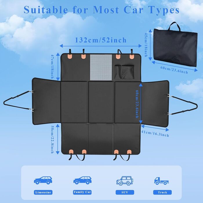 Накладка на сидіння автомобіля для собак з жорсткою основою, водонепроникна та стійка до подряпин, оранжева/чорна. Підходить для авто, SUV, мінівенів.