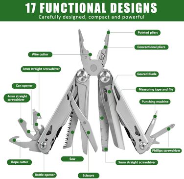 Багатофункціональний інструмент 17-в-1: плоскогубці, викрутки, ніж, пилка. З нержавіючої сталі. Для дому, відпочинку на природі, кемпінгу. Чудовий подарунок для чоловіків
