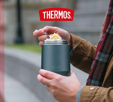 Thermos GUARDIAN Food Jar 0.50 l, lake blue, 500 ml food container blue, stainless steel, with spoon, Bonus Bowl for cereal, toppings, absolutely leakproof, leak-proof 500 ml with spoon Lake Blue Mat