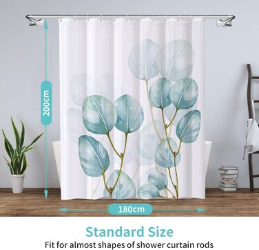 Шторка для душу REZAYMRS, 180x200 см, водонепроникна, з 12 гачками, поліестер, зелена, для ванної кімнати