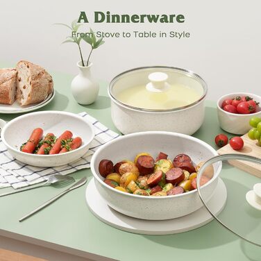 Набір посуду SODAY 17 предметів: каструлі та сковорідки з антипригарним покриттям, знімні ручки, для індукційних плит, сумісний з духовкою, сталевий колір