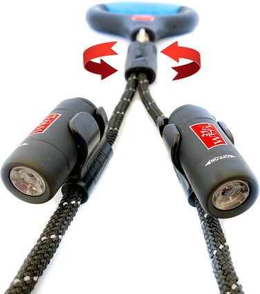 Поводок для собак WIGZI 2 шт., автоматичне розплутування, поворот на 360°, гелевий накладка, світловідбиваючий трос. LED-підсвітка до 7,6 м. Універсальний розмір, чорний, M/L, 2 шт. з LED