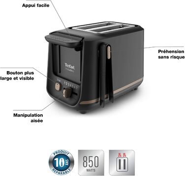 Tefal 2-Slice Toaster with Magnetic Clamps, Large Controls, 7 Browning Levels, Removable Crumb Tray, Lift Function TT533811, Black