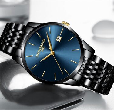 Чоловічий годинник на зап'ясті з нержавіючої сталі, водонепроникний, класичний, з великим циферблатом, мінімалістичний, аналоговий кварцовий годинник для чоловіків, синій, Hg-hlan