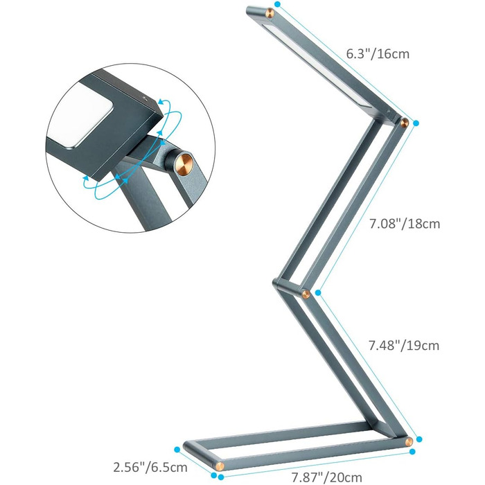 LED лампа настільна ELZO з регулюванням яскравості та гнучкою ніжкою, алюміній, темно-сіро-блакитна