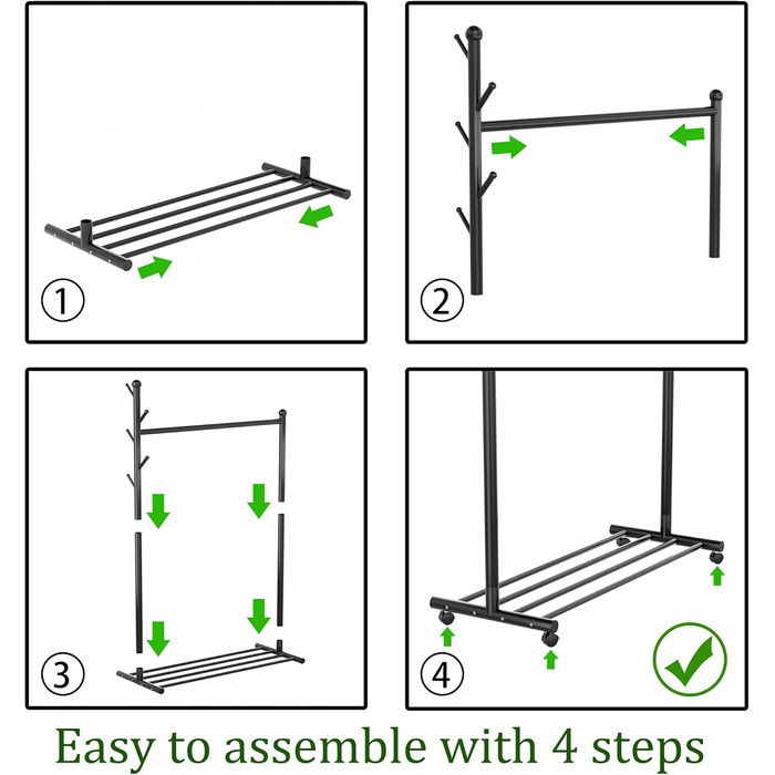 Clothes Rack Garment Rack Portable - Rolling Clothes Rack with Bottom Shelf (Black)