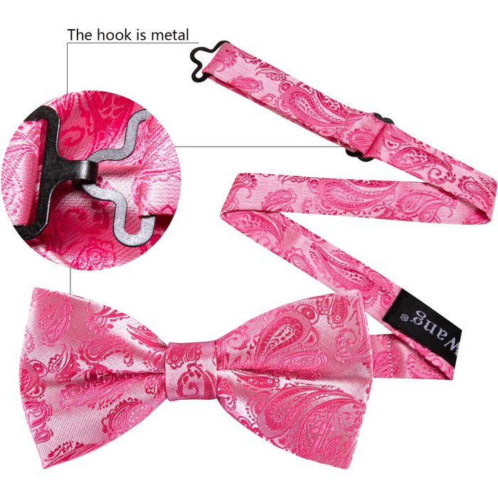 Батерфляй (метелик) для чоловіків Barry.Wang, шовк, візерунок павич, краватка-метелик, нагрудна хустинка та запонки, для весілля, свят, формальних заходів (рожевий)