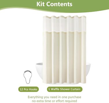 Шторка для душу з тканини вафельного плетіння, важка, водонепроникна, з TPU-покриттям, з сітчастим вікном, готельний стиль, 2 гачки, (Зелений, 83 x 83 см)