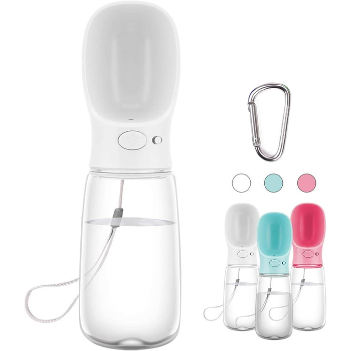 Турботрінка для собак на ходу, 550 мл, BPA-free, витокозахисна, біла