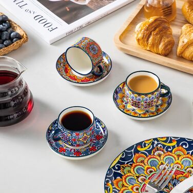 Набір чашок для еспресо Vancasso 4 шт., 150 мл SIMI, з підставками та стійкою, керамічні, для капучіно, еспресо, лате