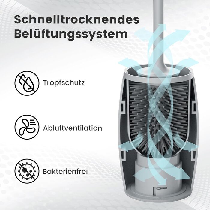 Силіконова щітка для унітазу Maxuni Stück з тримачем, без свердління, для кріплення на стіну/підлогу, довгий руків'я