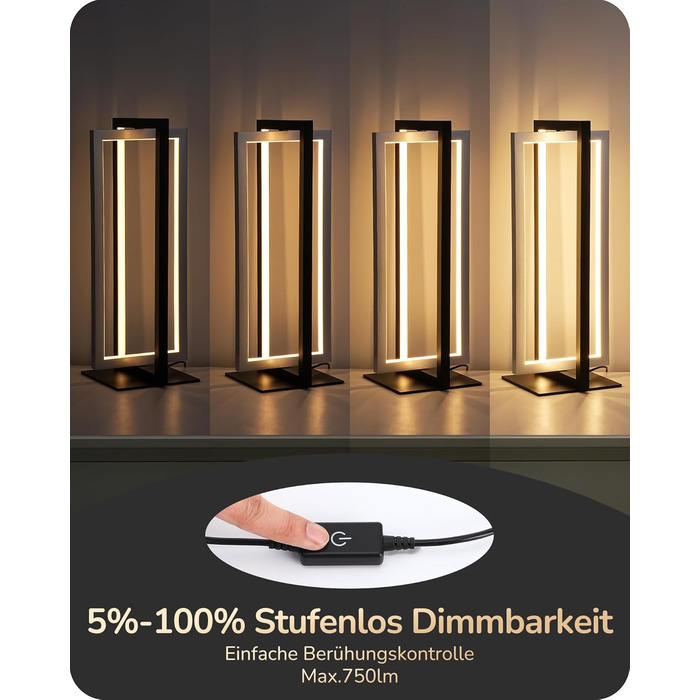 LED настільна лампа EDISHINE з дерева, торкання, регулювання яскравості та функцією пам'яті, 3 колірні температури, 350 люмен, для вітальні, офісу, подарунок (сріблястий)