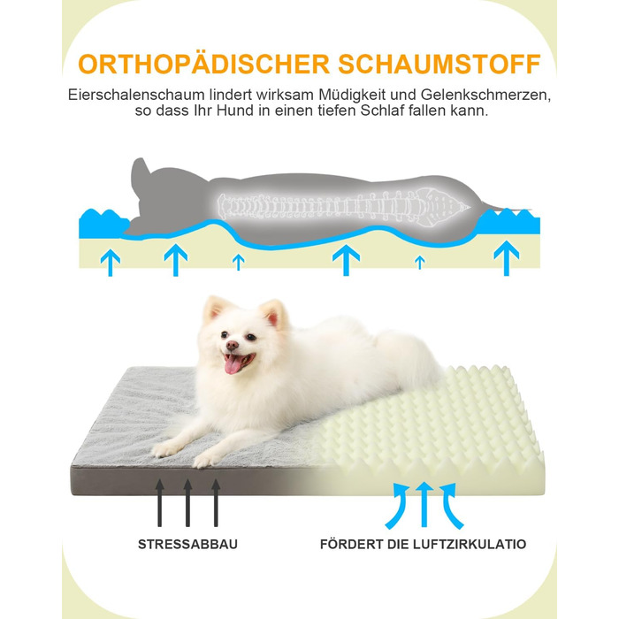 Ортопедичне ліжко для собак великих порід KSIIA, 105x70 см, знімний чохол, двостороннє, сіре, 75x47x7 см