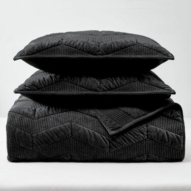 Комплект постільної білизни з велюрової стеганої ковдри SHALALA King Size (106'x94'), смугастий, всі сезони (світло-тауп, чорний)