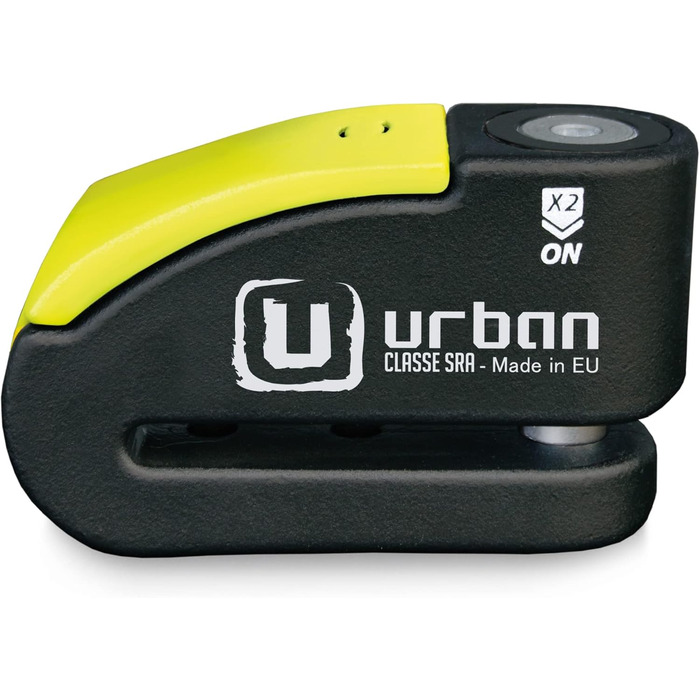 Замок на гальмівний диск URBAN 999 Hi-Tech з сигналізацією 120 дБ, подвійне блокування 14 мм, SRA сертифікат, для мотоцикла