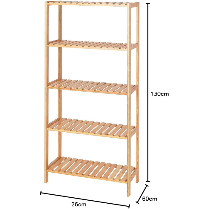 Dibea Bamboo Shelf with 5 Adjustable Shelves - Shoe Rack, Bathroom Shelf, Living Room Shelf, Standing Shelf, Bathroom Shelf, Book Shelf, Kitchen Shelf, combinable with a shelf wall - 60x26x130 cm, natural color