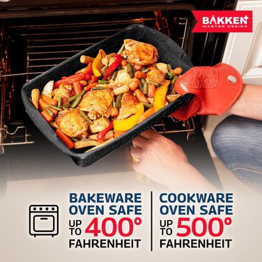 Набір гранітного посуду та форм для випікання Bakken Master, 38 предметів, антипригарне покриття, знімні ручки та скляними кришками, сірий мармур
