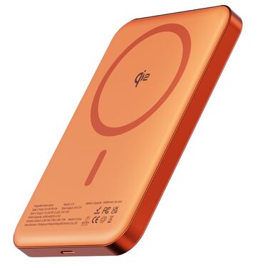 Power Bank 10000 mAh з магнітом, ультратонкий титановий корпус (14 мм), PD 20W, бездротова зарядка USB-C для iPhone 15/16/17 та Apple Watch (Оранжевий)