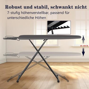 Aoufottes Folding Ironing Board, Ironing Board, Robust Steam Ironing Board with Iron Rest, with Non-Slip Feet, Stable Frame, Table Ironing Board with Adjustable Height, Ironing area 110x34cm