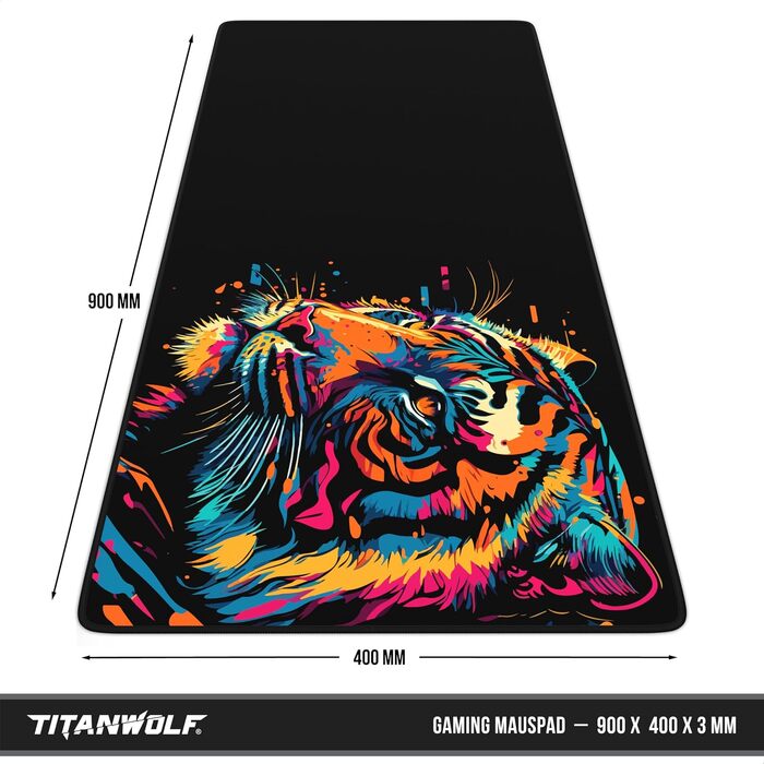 Ігровий килимок для миші CSL XXL Gaming Mousepad (900x400 мм), Alchemy Colour Tiger 2 — великий килимок на весь стіл для Razer, Logitech, Roccat