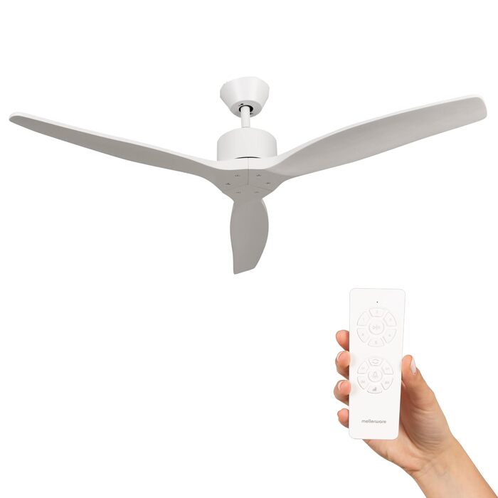 Стеляний вентилятор Mellerware з пультом Brizy | 45 Вт | 6 швидкостей | тихий | літо/зима | таймер | 3 лопаті | діаметр 132 см | DC мотор | білий без світла