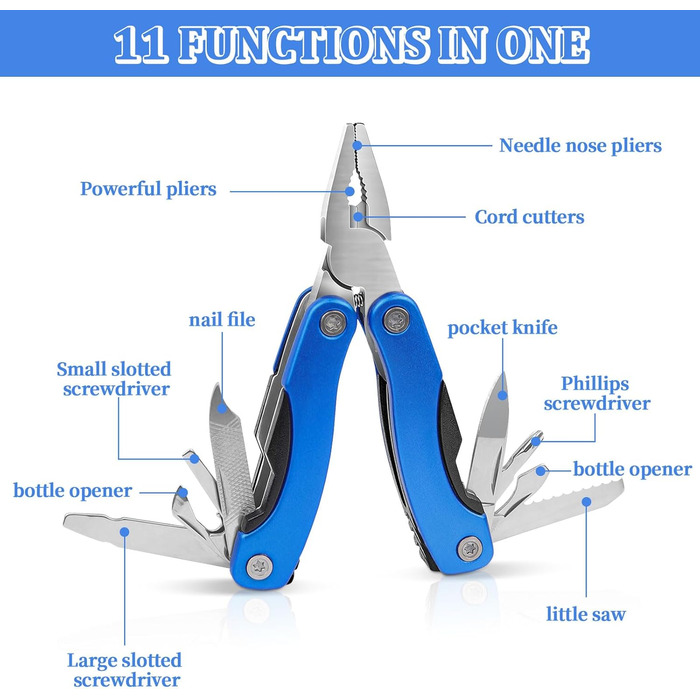 Мультитул 11 в 1: багатофункціональний інструмент з нержавіючої сталі з бітами для викрутки та складним ножем, у комплекті з сумкою для активного відпочинку