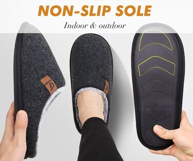 Тапочки чоловічі COFACE з фетру, теплі, зручні, з плюшем, антиковзка гумова підошва, для дому та вулиці, розмір 40-49, чорний, 43 EU