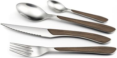 Amefa ECLAT Cutlery Set NATURE dark wood cutlery set 24-piece for 6 people stainless steel rustproof plastic handle bowls in wood look dishwasher safe cutlery set for 6 people