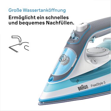 Відпарювач Braun FreeStyle 5 SI 5037 VI - потужний праска з підошвою Freeglide 3D, вертикальним відпарюванням, 2700 Вт, 200 г/хв, резервуар 330 мл (блакитний)