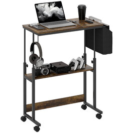 HOMCOM Height-Adjustable Desk, 92 x 40 cm, Computer Desk with Wheels, Tilting Platform, Storage Bag, for Study Room, Office, Steel, Rustic Brown | Aosom