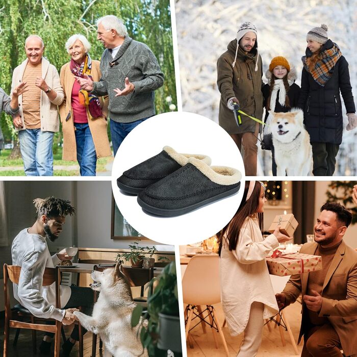 Тапочки чоловічі Miqieer з меморі-піною, теплі зимові плюшеві халапони (45/46 EU, 570 Чорний)