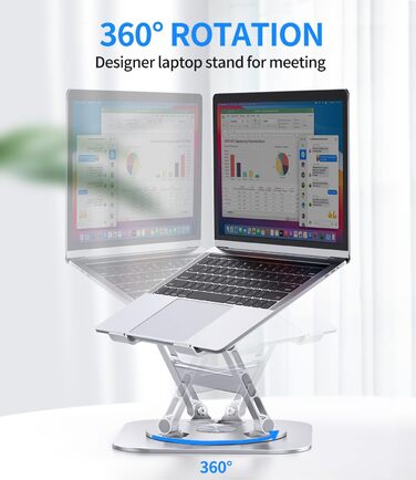 AOEVI Adjustable Laptop Stand with 360° Swivel Base - Ergonomic Foldable Laptop Riser for Desk - Compatible with MacBook Pro/Air & Notebooks up to 16 inches (Pro Silver)