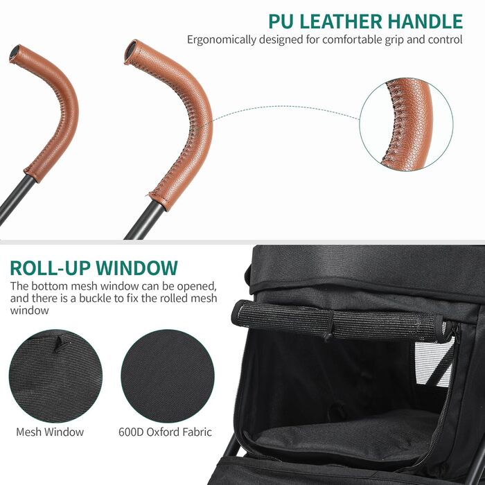 Візок для собак YITAHOME - чорний, до 11,3 кг, з сіткою, тримачем для напоїв, кошиком та переноскою