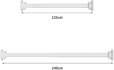 Розсувна штанга для карнизів Onpira® без свердління – телескопічна штанга в 5 розмірах (40–240 см) та 3 кольорах – універсальна телескопічна штанга для вікон та штор, біла або чорна (125-240 см, біла)