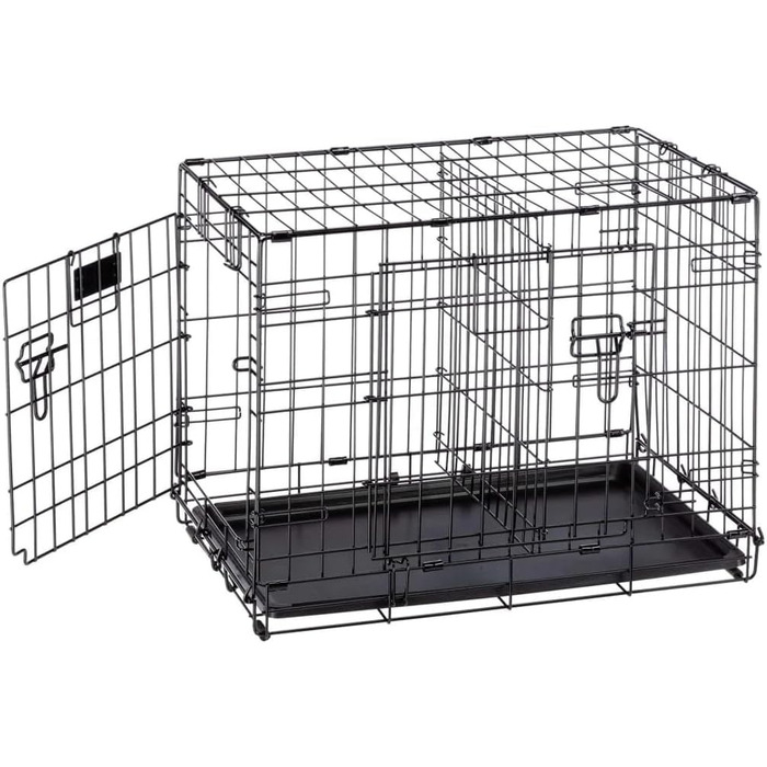 Клітка для собак Ferplast DOG-INN 60 - розкладний вольєр, переноска для цуценят та собак, з перегородкою, 2 дверцятами з замком, 64 x 45 x 49 см, чорний. Розміри перегородки: 22 x 15 x 40 см