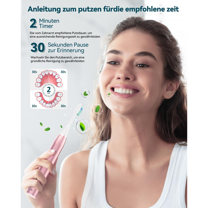 Електрична звукова зубна щітка для дорослих Roségold з відбілюючим ефектом - 8 насадок, 5 режимів, кейс для подорожей та зарядний пристрій