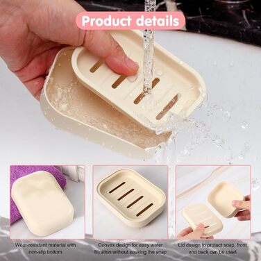 Двохсекційна мильниця овальної форми з піддоном для води. Мильниця з пластику, неслизька та міцна, для ванної кімнати, кухні, лічильника, душу (бежева та хакі)