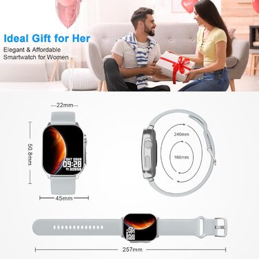 Смарт-годинник для жінок та чоловіків з AMOLED-екраном, Bluetooth-дзвінками, монітором серцевого ритму, лічильником кроків, IP68 водонепроникний, сірий