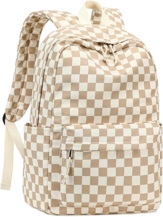 Шкільний рюкзак LOIDOU для дівчаток та хлопчиків підліткового віку: легкий, водонепроникний, для школи, коледжу та роботи. Колір: коричнево-білий у клітинку